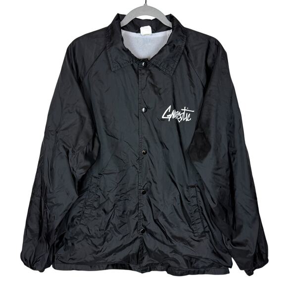 Gnarcotic Coaches Jacket Men XL Black Nylon Snap Front Raglan Sleeve Windbreaker - Picture 1 of 16
